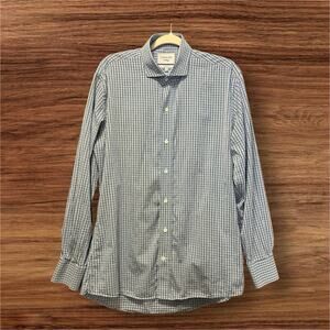 Ledbury Fine Shirting Plaid Dress Shirt 16.5 Slim Fit Button Down